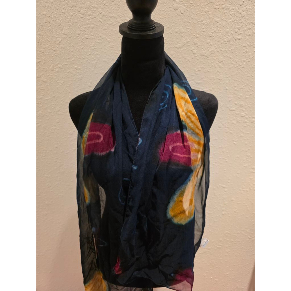 Women's Chico's Navy Orange Tie-Dye Scarf One Size - Picture 3 of 8